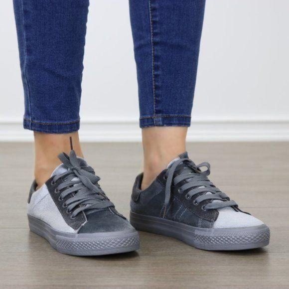 Gray Velvet Low Top Fashion Sneakers - Picture 7 of 8